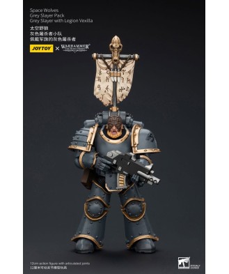 Warhammer The Horus Heresy Action Figure 1/18 Space Wolves Grey Slayer Pack Grey Slayer With Legion Vexilla 12 cm