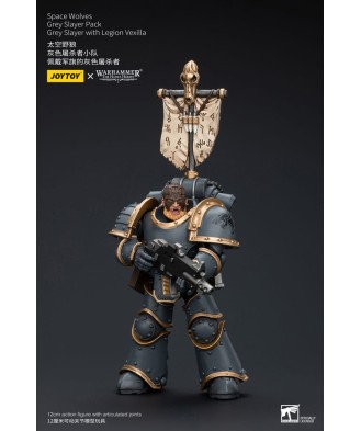 Warhammer The Horus Heresy Action Figure 1/18 Space Wolves Grey Slayer Pack Grey Slayer With Legion Vexilla 12 cm