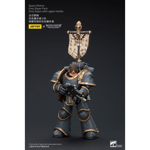 Warhammer The Horus Heresy Action Figure 1/18 Space Wolves Grey Slayer Pack Grey Slayer With Legion Vexilla 12 cm