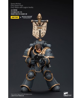 Warhammer The Horus Heresy Action Figure 1/18 Space Wolves Grey Slayer Pack Grey Slayer With Legion Vexilla 12 cm