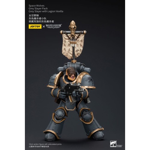 Warhammer The Horus Heresy Action Figure 1/18 Space Wolves Grey Slayer Pack Grey Slayer With Legion Vexilla 12 cm
