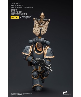 Warhammer The Horus Heresy Action Figure 1/18 Space Wolves Grey Slayer Pack Grey Slayer With Legion Vexilla 12 cm