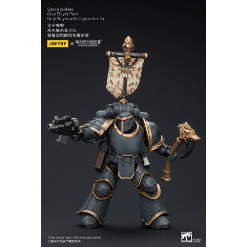 Warhammer The Horus Heresy Action Figure 1/18 Space Wolves Grey Slayer Pack Grey Slayer With Legion Vexilla 12 cm