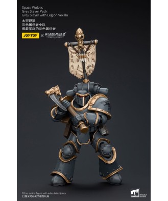 Warhammer The Horus Heresy Action Figure 1/18 Space Wolves Grey Slayer Pack Grey Slayer With Legion Vexilla 12 cm