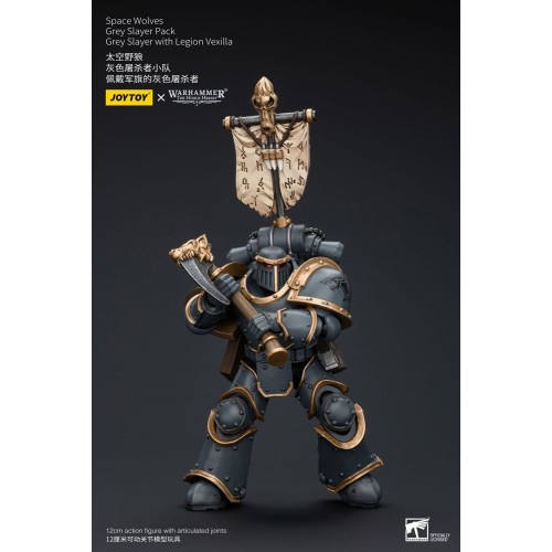 Warhammer The Horus Heresy Action Figure 1/18 Space Wolves Grey Slayer Pack Grey Slayer With Legion Vexilla 12 cm