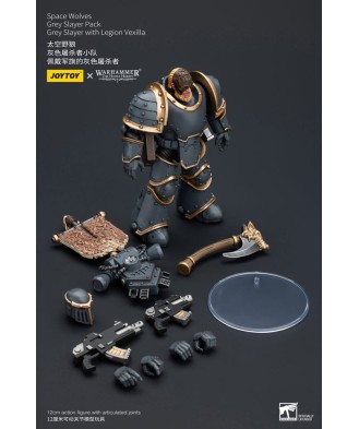 Warhammer The Horus Heresy Action Figure 1/18 Space Wolves Grey Slayer Pack Grey Slayer With Legion Vexilla 12 cm