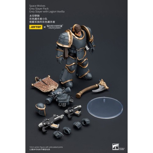 Warhammer The Horus Heresy Action Figure 1/18 Space Wolves Grey Slayer Pack Grey Slayer With Legion Vexilla 12 cm