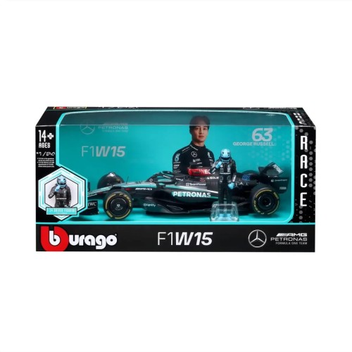 F1 Mercedes W15 E Perfomance 2023 With Russel Figure - 1:24 Die-cast Model
